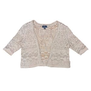 JM COLLECTION - Cream Crochet/ Knit Bolero Shrug - Cropped Cardigan